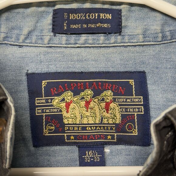 Vtg Ralph Lauren Shirt Button Down Chaps Boyscout Label Men 16.5/32 Sleeve Cut - Picture 5 of 11